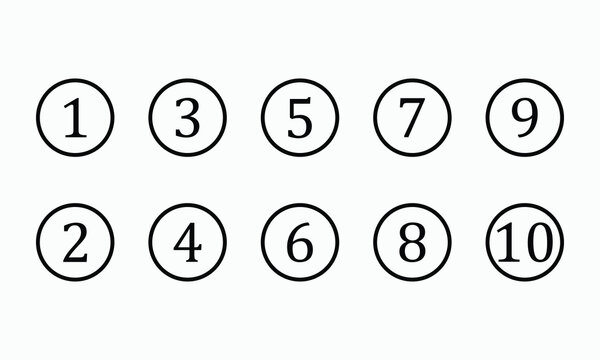 A clear and concise vector set featuring ten circled numbers from one to ten, ideal for educational resources, bullet points, or sequential numbering in various designs.