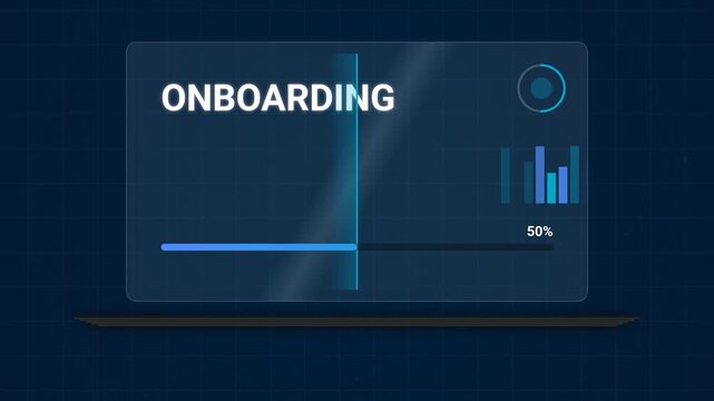 Onboarding process employee welcome system animation technology network recruitment hiring virtual interface dashboard analytics automation integration software data platform management access