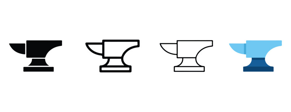 anvil icons in a row on white background for industrial and tool concepts