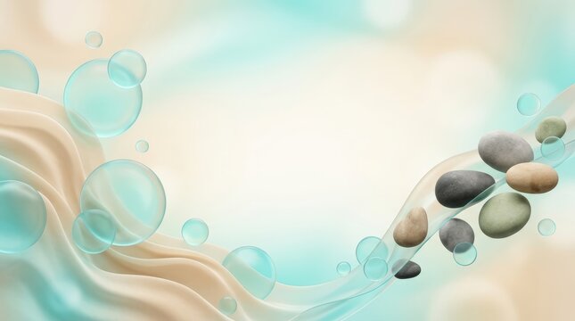 Translucent aqua waves and smooth stones for relaxation and spa background