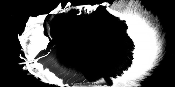 Swirling smoke or ink fluid transition effect. Steam, dust explosion. Black on white background