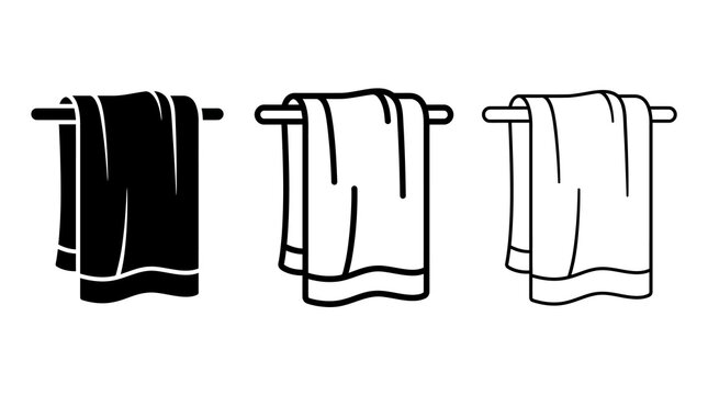Minimalist towel icon set: monochrome, outline, solid design variations
