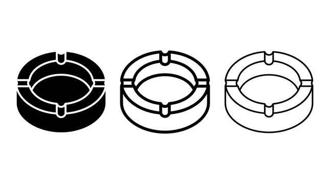 Set of three ashtray designs in filled, outline, and line art styles