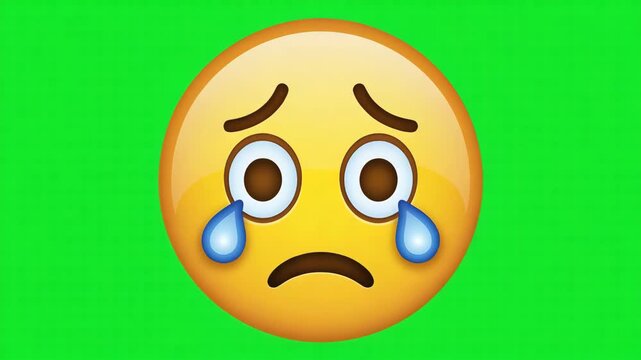 A sad yellow emoji face with closed eyes and a downturned mouth on a bright green background expressing disappointment and unhappiness in a digital illustration