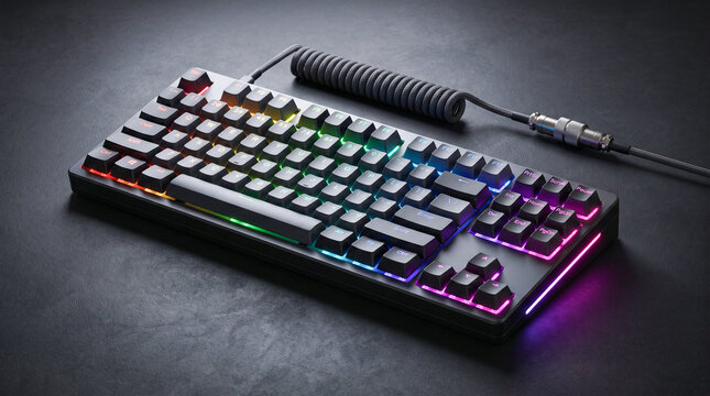 Teclado mec&aacute;nico RGB para gaming y productividad con acabado premium y estilo publicitario.