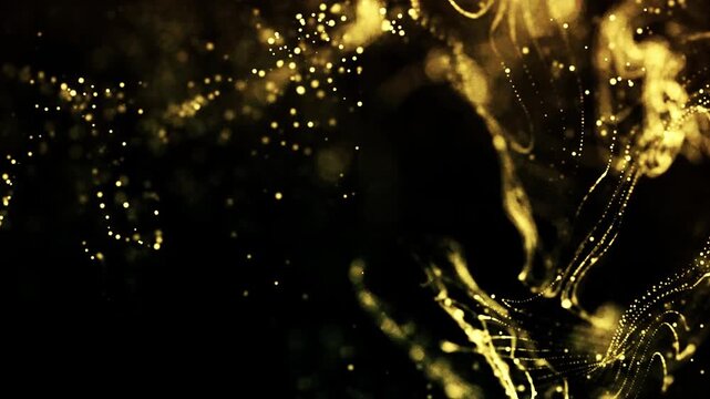Gold ink in water shooting with high speed camera. Gold glitter background with sparkle shine light confetti. Super Slow Motion at 1000fps. effect.