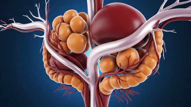 Anatomical Illustration of the Lymph Nodes and Blood Vessels with a Dark Blue Background