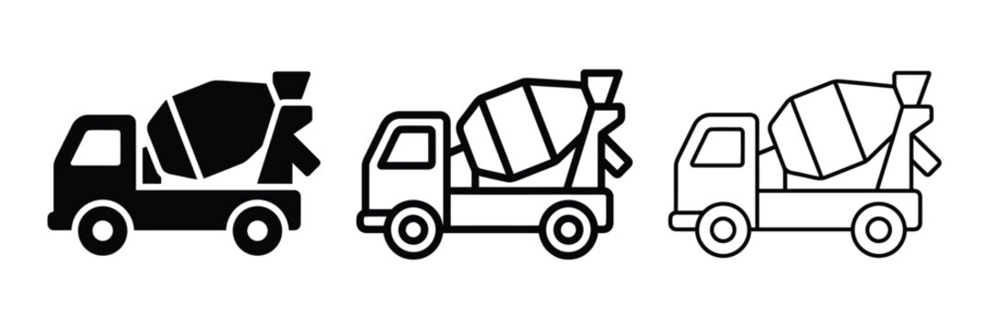 Cement truck icon silhouette vector, bold outline and line art isolated illustration