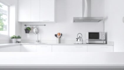 Fototapeta premium a white kitchen with a white counter top