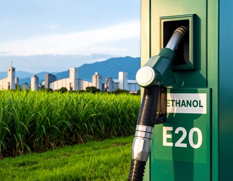 Indian fuel station dispensing E20 ethanol blended petrol
