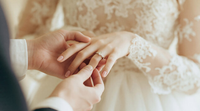 Close-Up of Exchanging Wedding Rings During a Romantic Wedding Ceremony