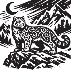 Obraz premium Snow Leopard Standing On Mountain Peak