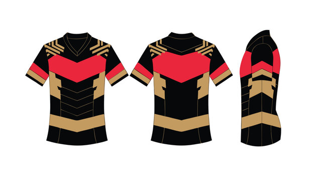 Black Red Gold Chevron Geometric Sports Jersey Vector Template
