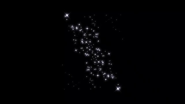 Glittering white sparkle trail with twinkling doodle stars. sparkle motion on transparent and black screen.magical sparkle dust, fairy doodle stars,4k video.