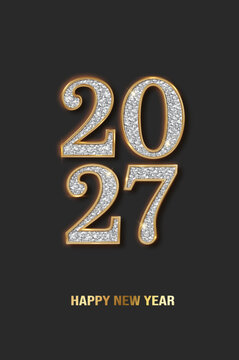 2027 Happy New Year Greeting Banner. Christmas Banner with Glitter Numbers date 2026 on Festive Background.