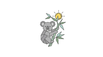 Geometric koala bear climbing tree branch.