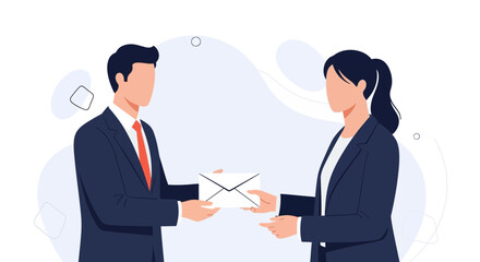 Obraz premium Business People Exchanging Envelope, Collaboration and Communication Concept