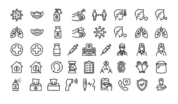Simple Coronavirus Protection and Medical Prevention Line Icon Set Editable Stroke 48x48 Pixel Perfect Healthcare Vector