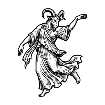 Dancing satyr goat man mythology drawing