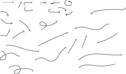 Hand Drawn Arrow Collection Featuring Minimalist Black Lines on White Background © Md