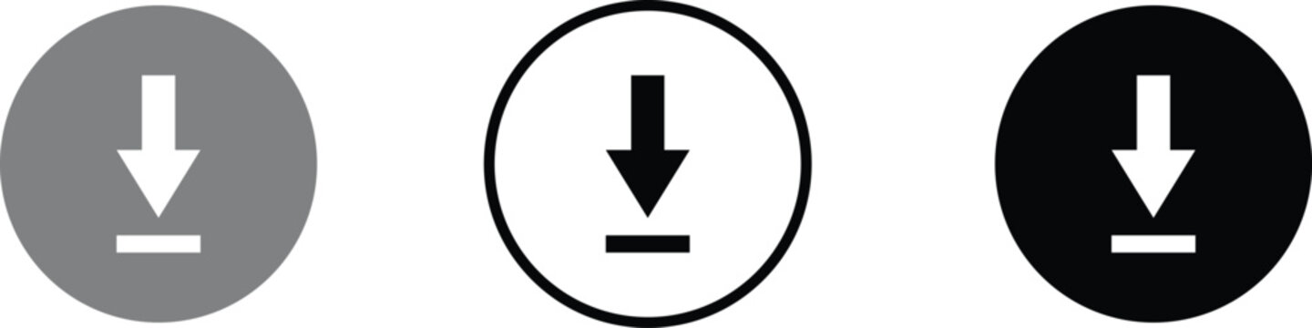 Download icon featuring a white arrow pointing down on a grey circle background