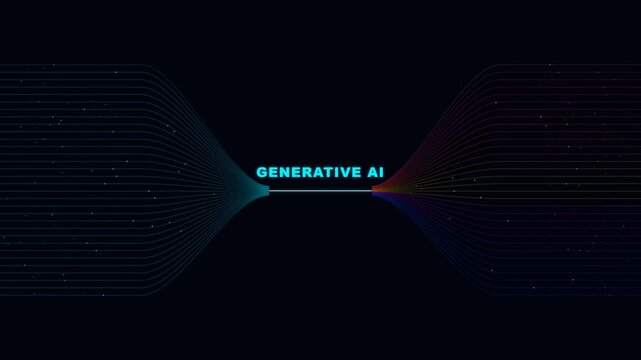 Generative AI concept with data lines converging on dark background