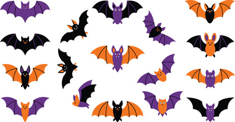 Obraz premium Halloween bat collection diverse cartoon bat graphics for spooky season designs party decorations and october celebrations
