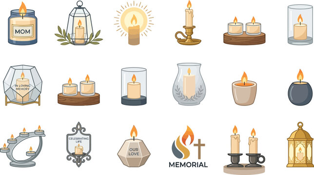 Halloween candles and lanterns collection memorial and remembrance day decorative elements for sympathy and grief support