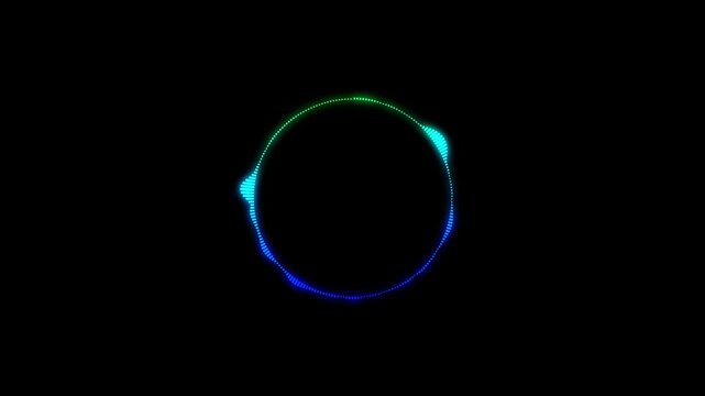 Two radial audio spectrum animations with vibrant colorful waveform rings and futuristic sound visualizer effects on black screen background ultra HD 4K