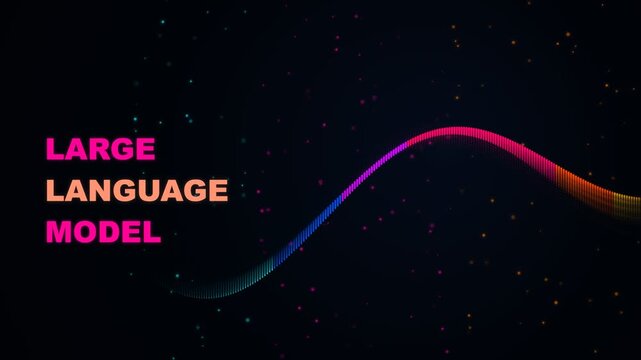 Large Language Model text with colorful digital wave on dark background