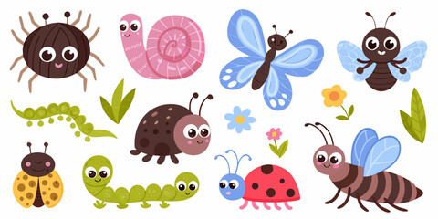 Colorful Cartoon Insects Collection Vector Illustration On White Background © Sujal