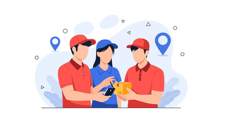 Fototapeta premium Delivery personnel interacting with a customer, concept of package delivery and logistics