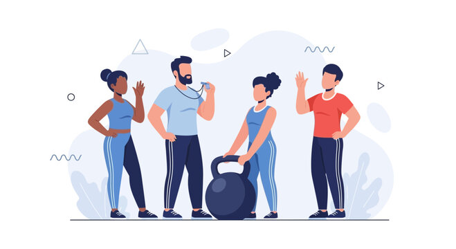 Diverse Fitness Team with Coach, Weight Training, and Workout Motivation