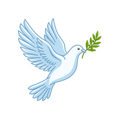 Fototapeta premium White peace dove flying with olive branch vector illustration, international world peace day concept.