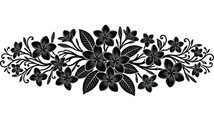 Fototapeta premium Decorative floral border pattern featuring black silhouette flowers and leaves on a white background