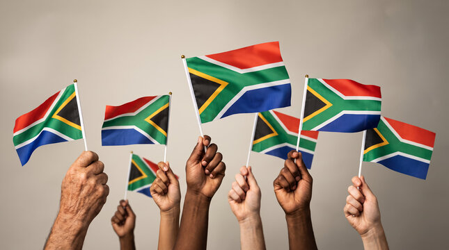 Hands holding South African flags for Nelson Mandela Day