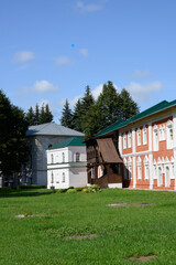 Obraz premium Wooden porch leading to the second floor of the medieval building of the Transfiguration Monastery in Yaroslavl