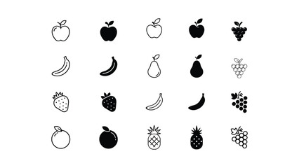 Various fruit icons in black and white on transparent background © PNG BOSS 22
