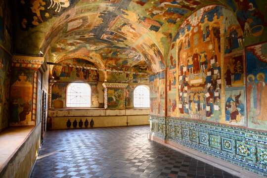 Fragment of an ancient painting in the Church of Elijah the Prophet of the 17th century in Yaroslavl, Russia