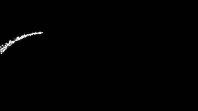 Shiny white particles forming an abstract cosmic dust wave shape on solid black background,  pixie dust path doodle animation, magic sparkle glitter line star, 2D flat sparkle effect overlay.4k