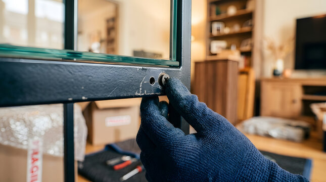 assembling furniture at home | close up of metal shelf construction | professional handyman furniture installation | DIY home improvement project details