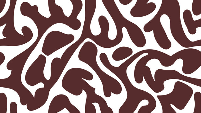 Seamless abstract fluid pattern with organic wavy shapes in dark brown and white. Flat vector illustration EPS 10.