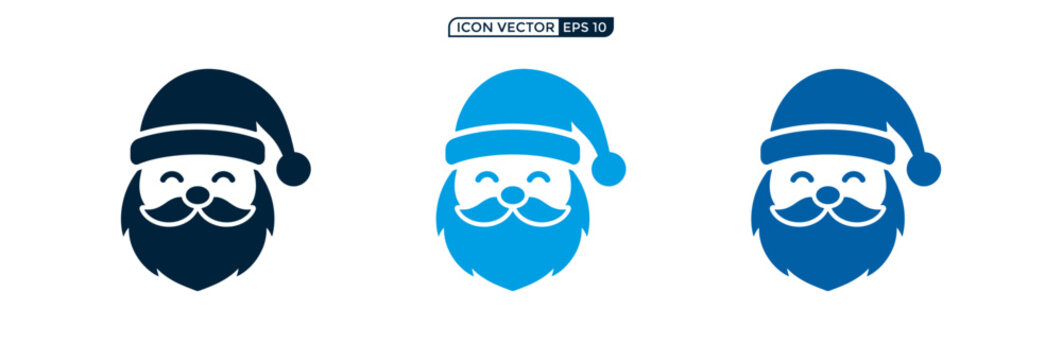 Set of three blue Santa Claus head icons with beard and hat for Christmas holiday design.