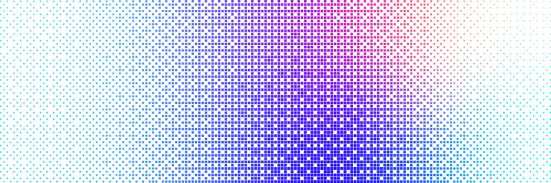 Bitmap gradation background with a pixel pattern gradient. 8-bit retro style glitch effect. Pink and purple texture with halftone grain.