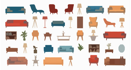 Furniture and Home Interior Objects Collection Vector Illustration © Md