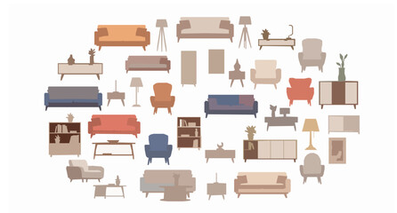 Furniture and Home Interior Objects Collection Vector Illustration © Md