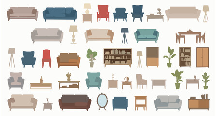 Furniture and Home Interior Objects Collection Vector Illustration © Md