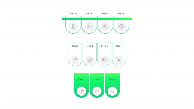 Healthy activities green rounded empty infographic template animation set. Sports training for all. Gym exercising. Animated diagrams blank design multi-step. Info graphics with options. HD video pack