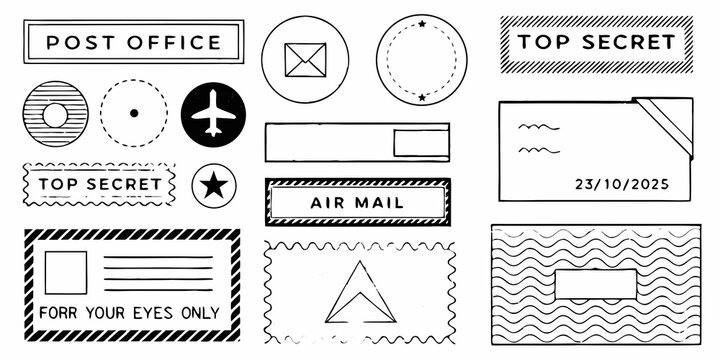 Collection Of Black And White Vector Stamps With Classified Markings
