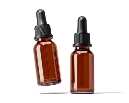 Amber glass dropper bottle for serum or essential oil isolated on transparent background. prepared for mockup.